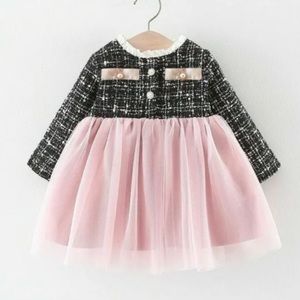Gorgeous hand sewn boutique pink tweed baby girl dress pearls birthday holidays